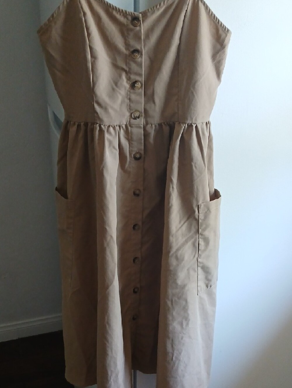 Source Unknown Tan Button-Front Midi Dress with Pockets - Picture 2 of 5